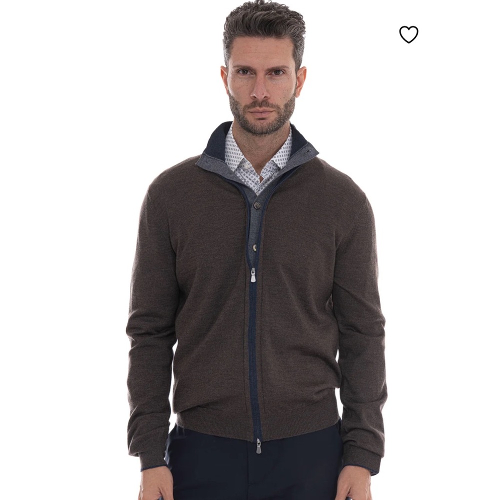 Authentic Gran Sasso Men's Brown-Blue Wool Cardigan